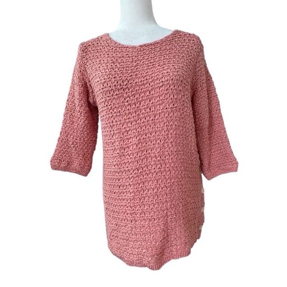 Crochet Sweater Open Knit Peach Orange Tunic - Picture 1 of 11